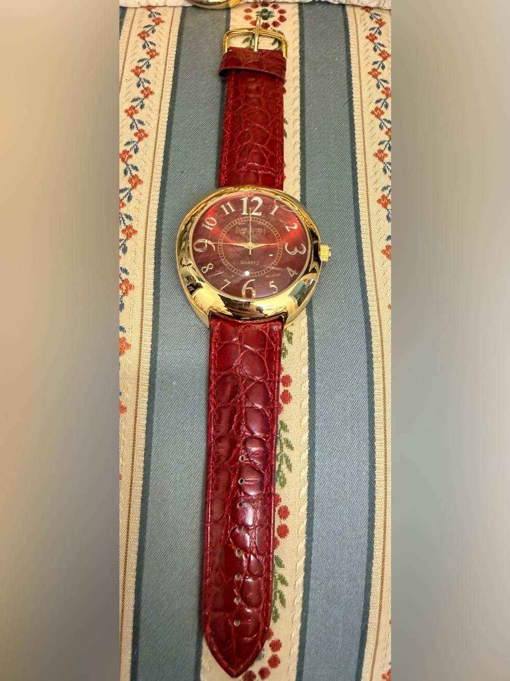Joan Rivers Gold-Tone Watch with Red Croc-Embossed Strap